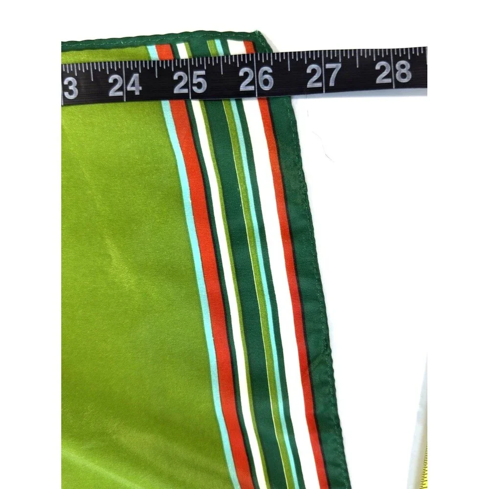 Vintage 70s Scarf Avocado Green Striped Geometric Mod Retro Japan 26” Square